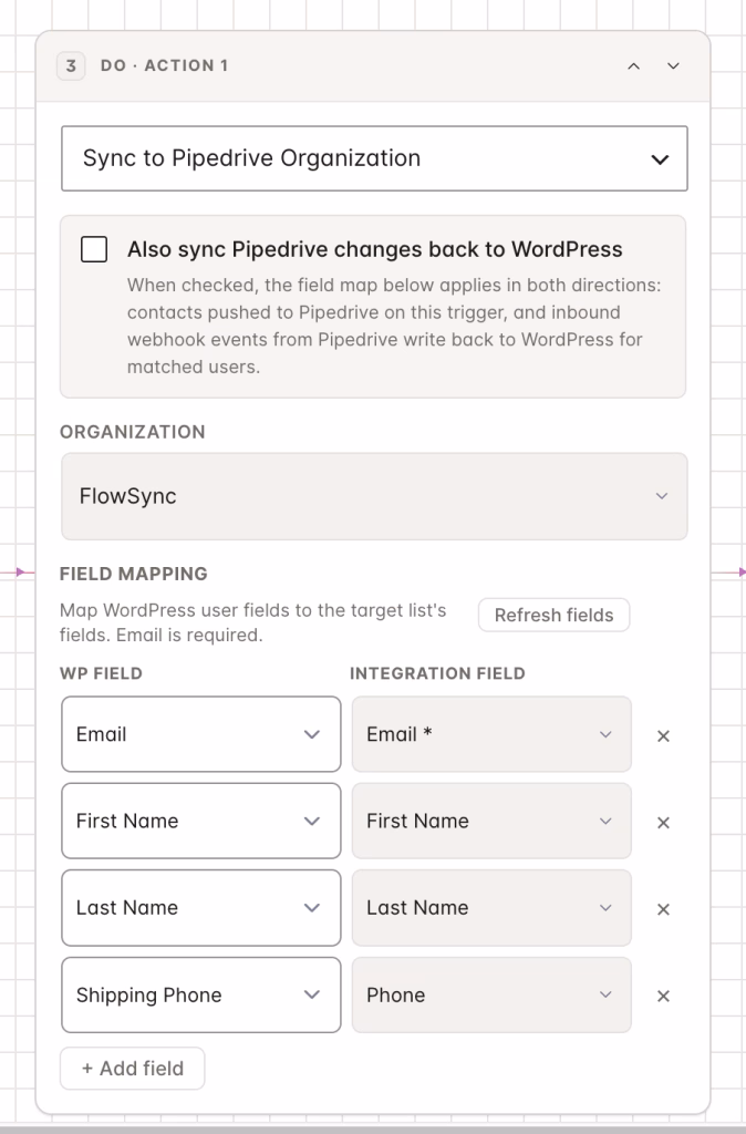 Sync to Pipedrive Organizations