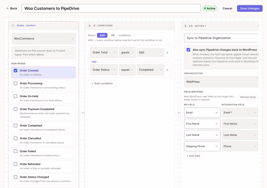Woo customers to Pipedrive