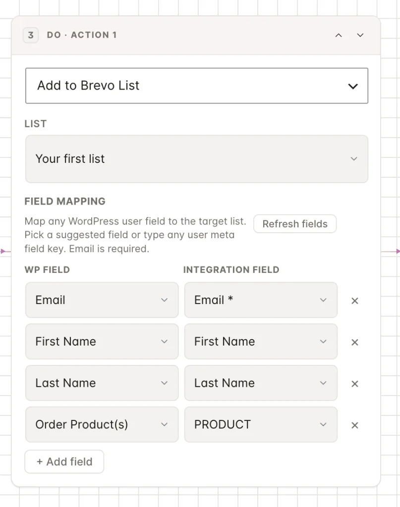 Add Customers to Brevo Field Mapping