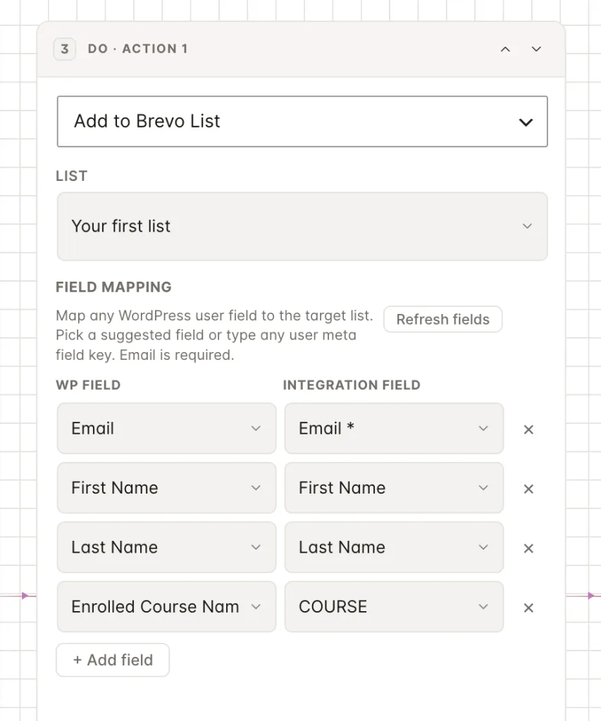 How to Connect LifterLMS to Your CRM and Sync Students 2 Add Students to Brevo Field Mapping