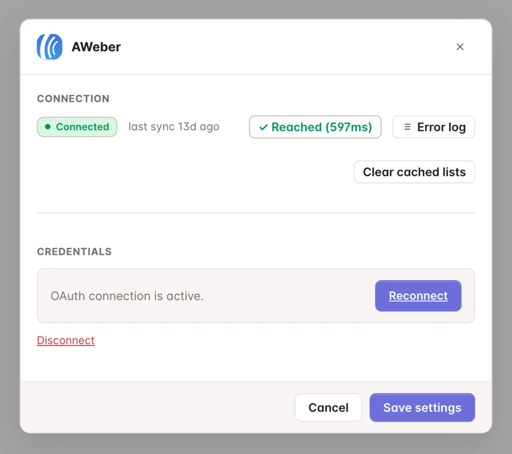 Connect WordPress to AWeber 3 Connected Aweber account