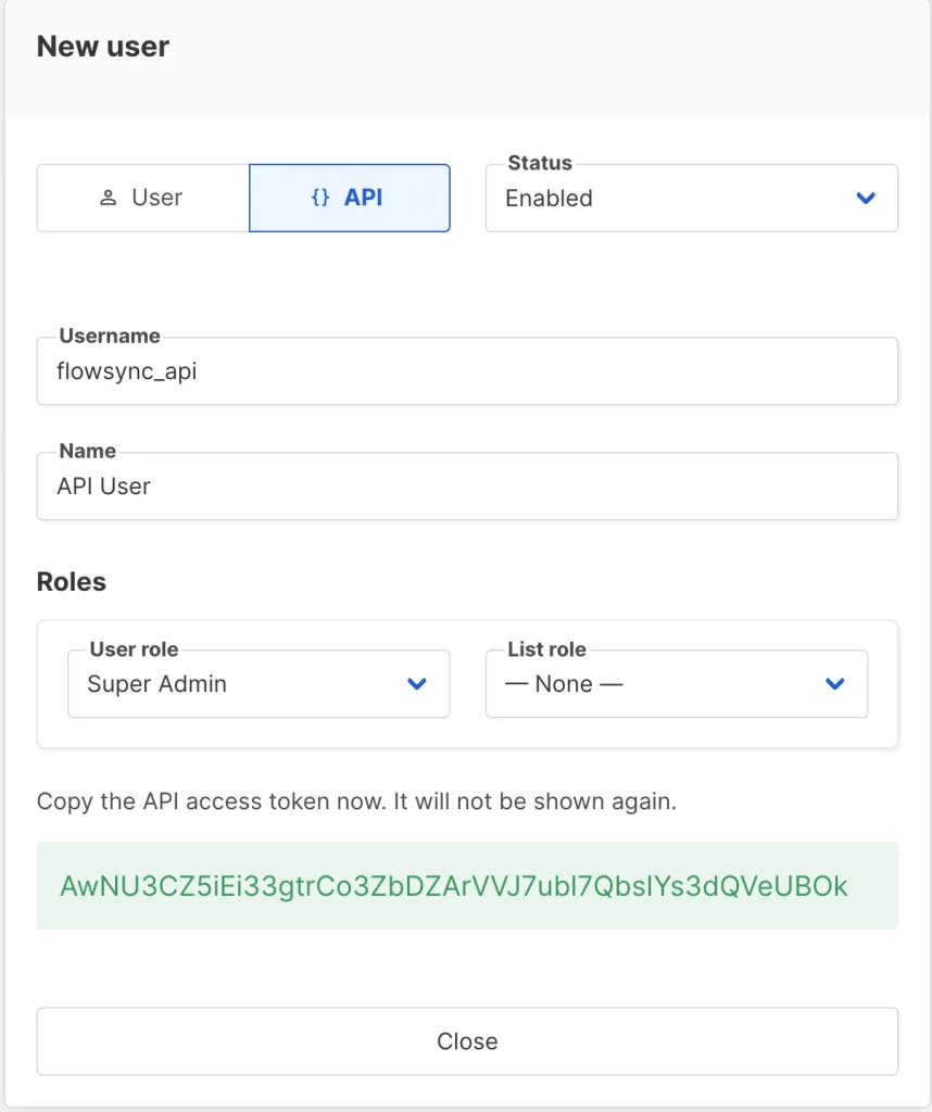 Create Listmonk new API user