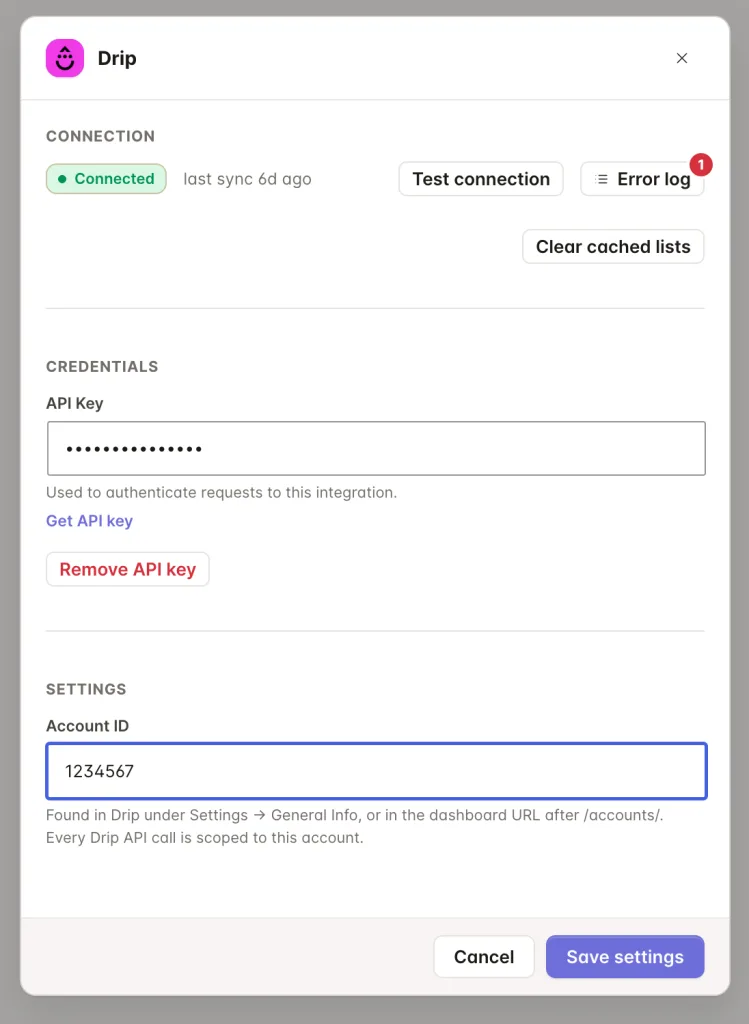Connect WordPress to Drip 1 Drip API Settings - FlowSync