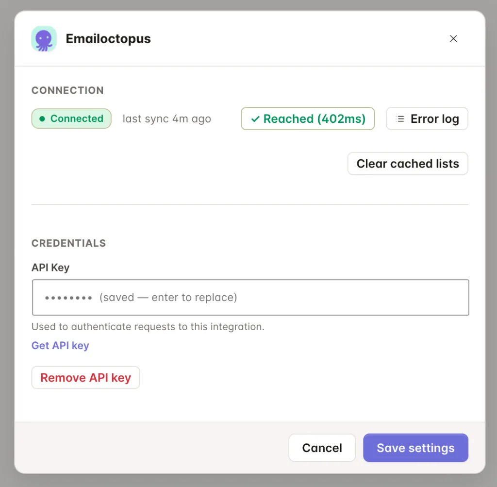 Email Octopus API Settings - FlowSync