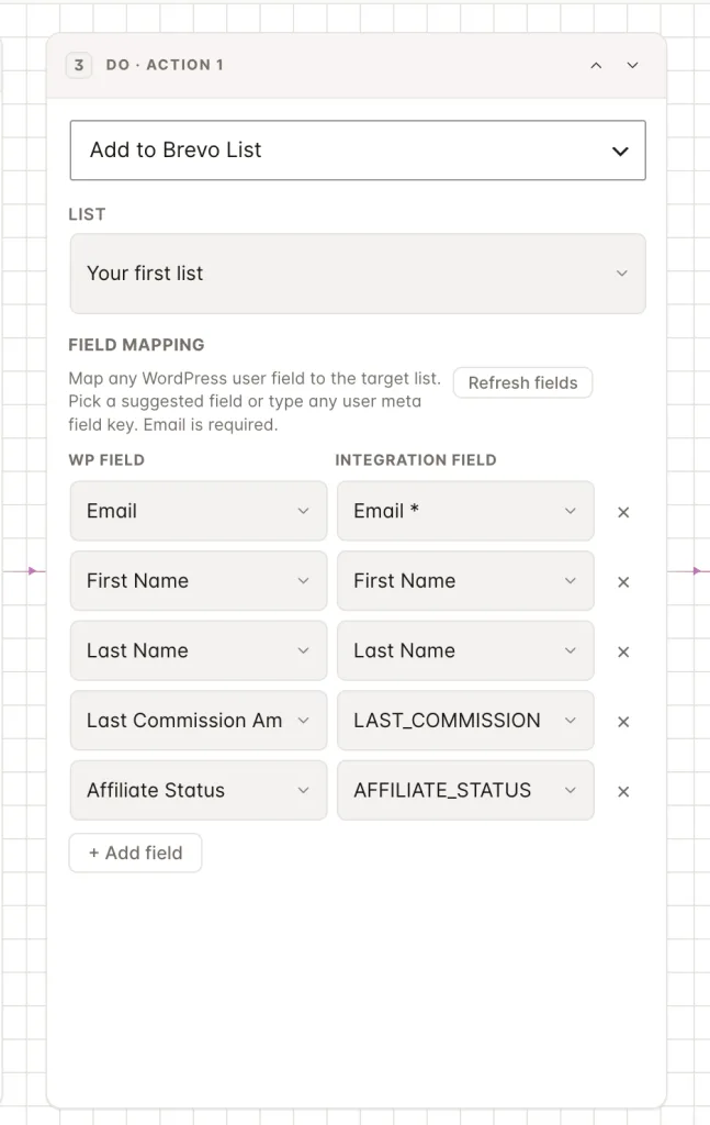 Sync Affiliates to Brevo Field Mapping