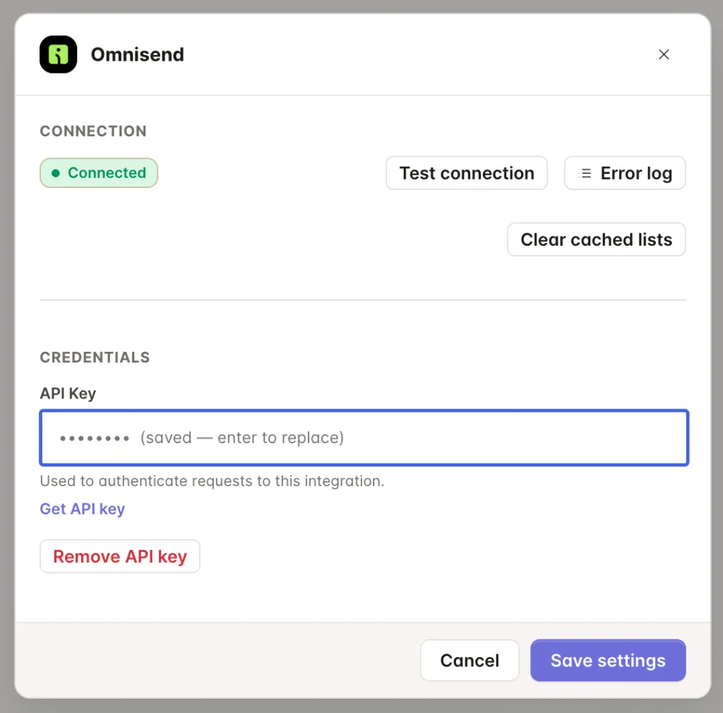 Connect WordPress to Omnisend 2 Omnisend API Settings in Flowsync